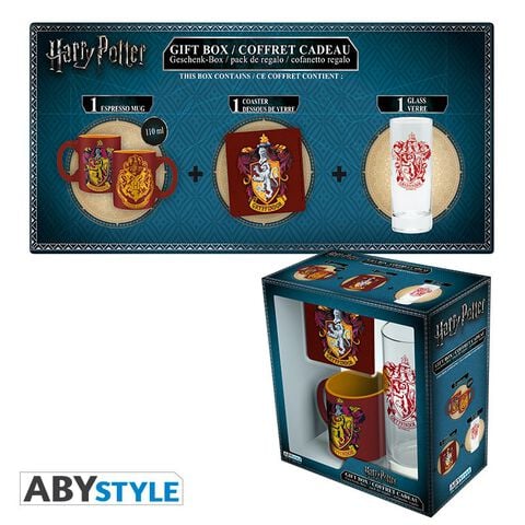 Coffret - Harry Potter - Verre 29cl + Dessous De Verre + Mini Mug Gryffondor