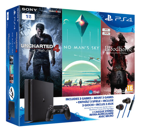 Pack Ps4 Slim 1to Noire + Xmas Superpack Exclu (uc4+nms+bloodborne Goty+cobra In