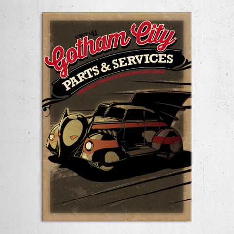 Poster Metallique - Dc Comics - Batmobile Vintage Gotham City