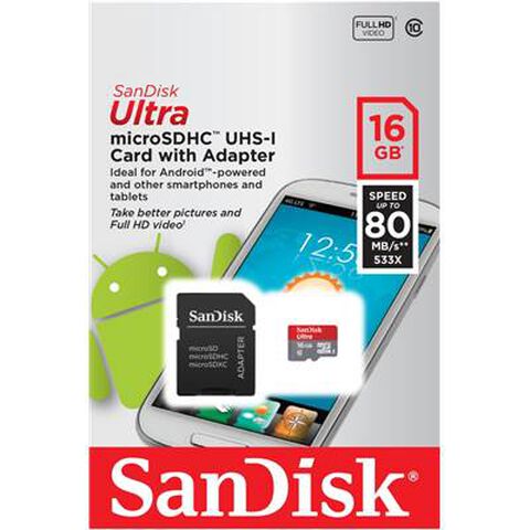 Carte Memoire Ultra Micro Sdhc 16gb + Sd Adapter 80mb Switch/3ds/wii U