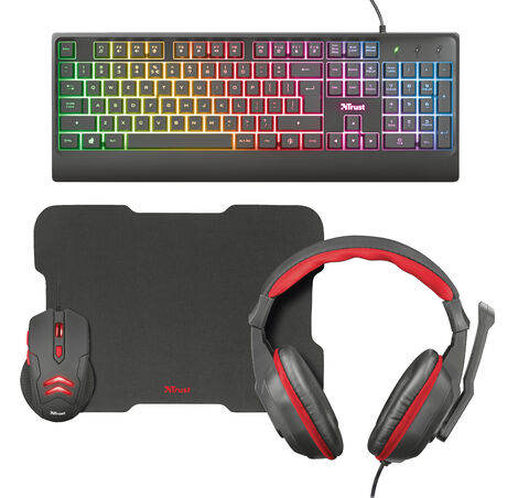 Pack Gaming 4 in 1 Clavier + Souris RGB LED + Casque et Tapis Kit