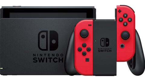 Pack Nintendo Switch (rouge) + Super Mario Odyssey (code tél) + autocollants