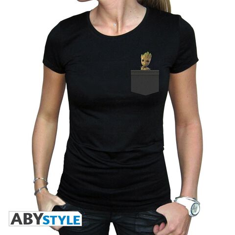 T-shirt Femme - Les Gardiens De La Galaxie - Pocket Groot - Noir - Taille S