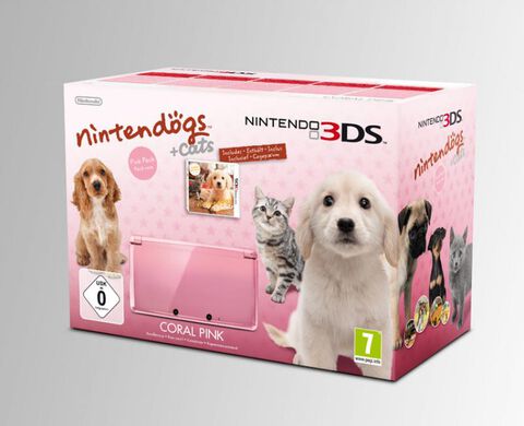 Nintendo 3ds Rose Corail + Nintendogs Cats Golden Retriever