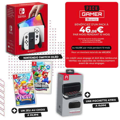 Pack du Gamer Nintendo Switch OLED + Jeu au choix à 59,99€ + Pochette Atrix