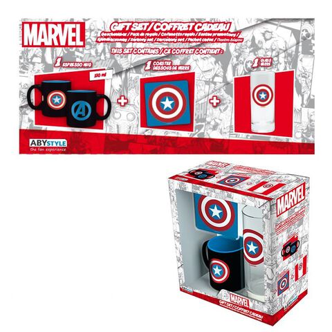 Coffret - Marvel - Verre 29 Cl + Dessous De Verre + Mini Mug Captain America