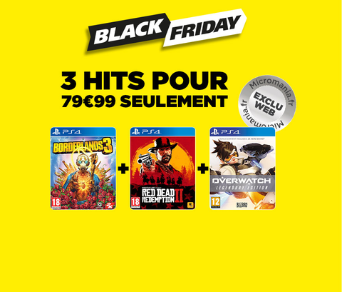 Black Friday : Pack 3 jeux comportant Red Dead Redemption 2, Borderlands 3 & Overwatch pour 79,97 euros !